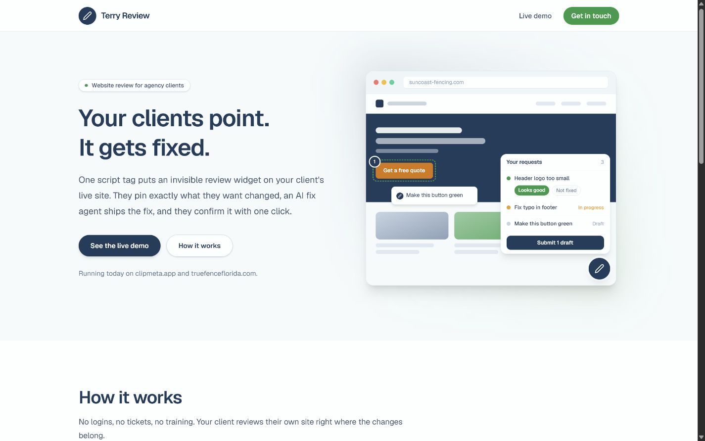 Current Terry Review homepage preview
